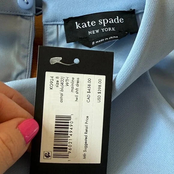 NWT!!! Kate Spade Astral Blue Bow Twill Shift Dress, size 8 - Picture 7 of 8